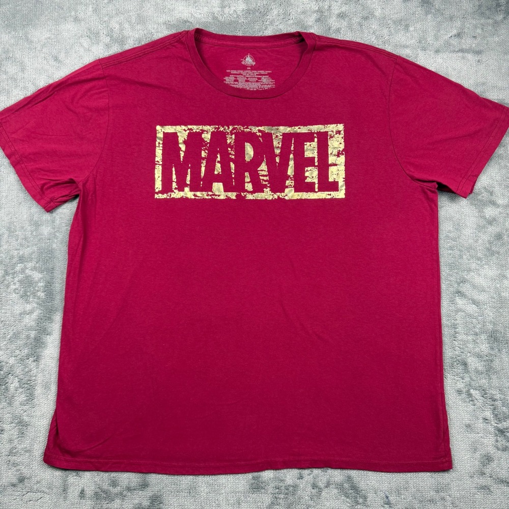 Disney Store Marvel Comics T Shirt Mens 2XL Red Gold Foil Distressed Logo Tee